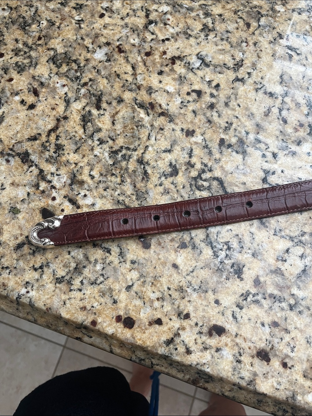 Brighton Women's Dark Brown Croc-Embossed Leather Belt with Ornate Silver Buckle - Picture 4 of 5